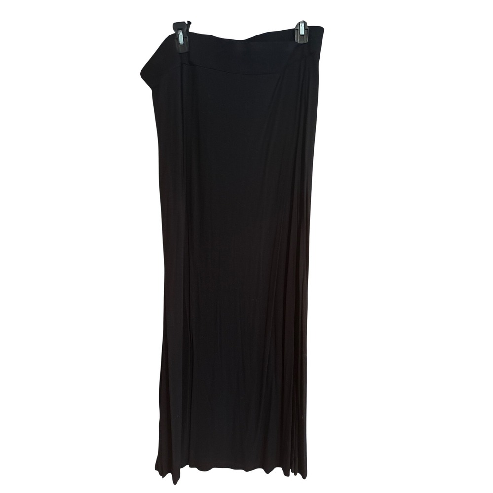 ANA‎ A NEW APPROACH Black Maxi Skirt Size L Side Slit Flowy Rayon Spandex